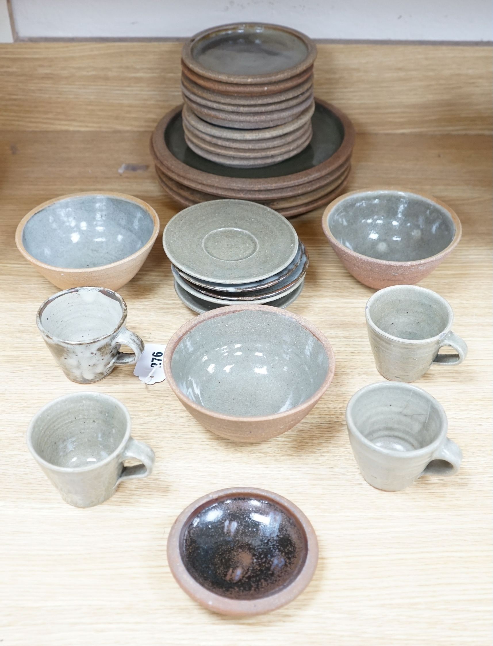 A group of St Ives (Leach) pottery green glazed stoneware tea and dinner wares